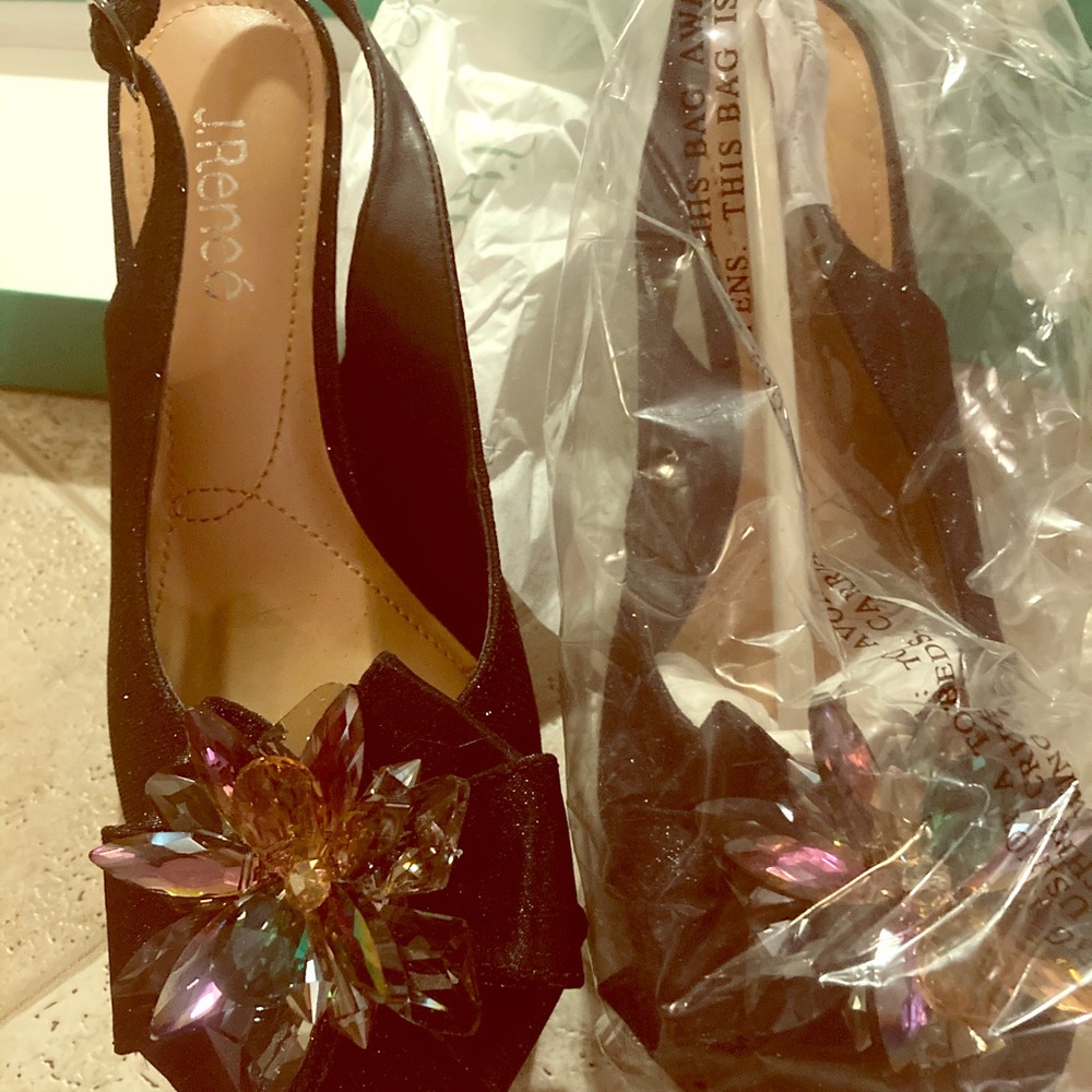 J. Renee Denyell black glitter heels